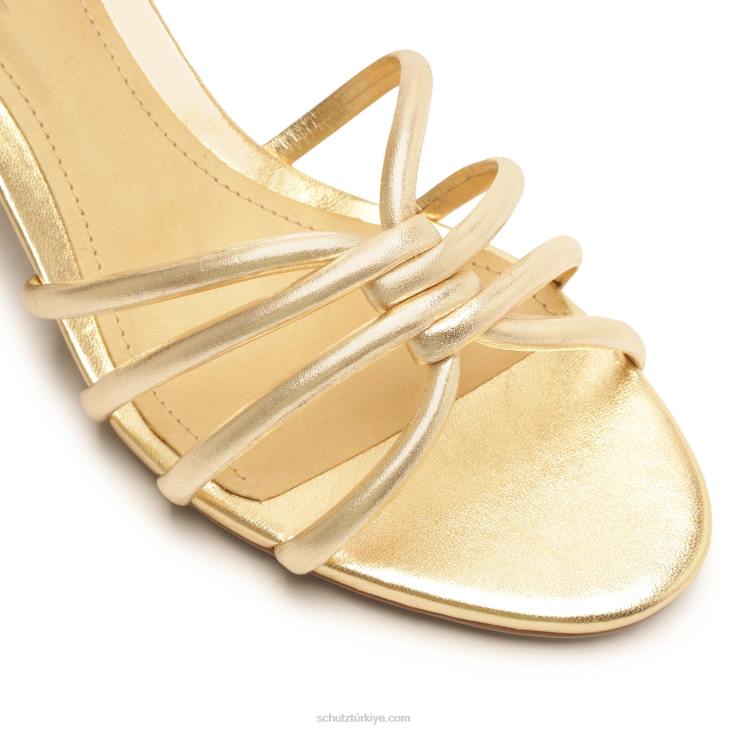 Schutz N42F13rachel blok metalik deri sandalet altın