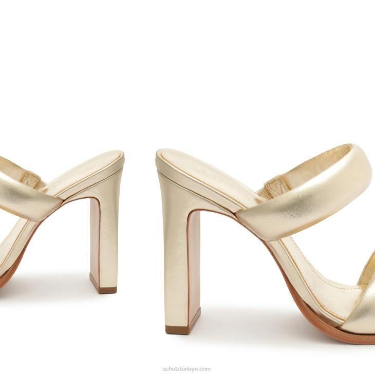 Schutz N42F16mully metalik deri sandalet altın