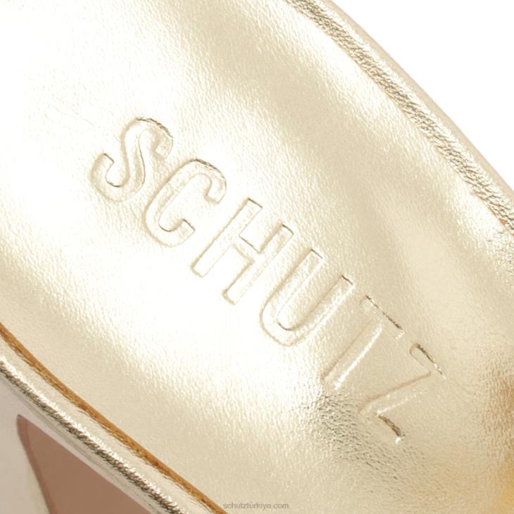 Schutz N42F16mully metalik deri sandalet altın