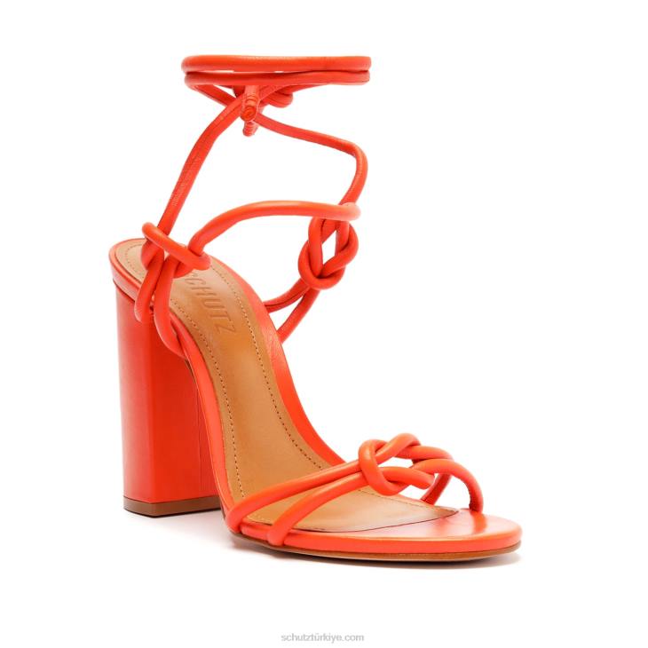 Schutz N42F202nicky blok napa deri sandalet alev turuncu