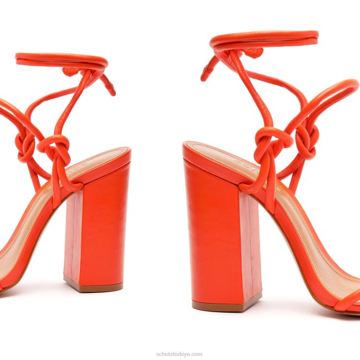 Schutz N42F202nicky blok napa deri sandalet alev turuncu