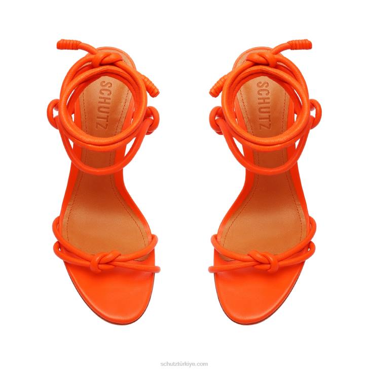 Schutz N42F202nicky blok napa deri sandalet alev turuncu