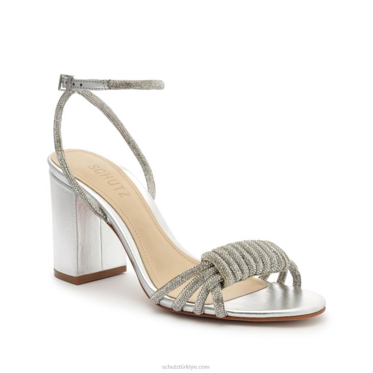 Schutz N42F21jewell blok metalik napa deri sandalet gümüş