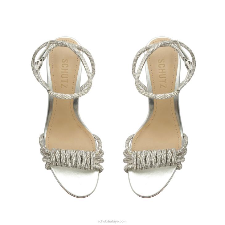 Schutz N42F21jewell blok metalik napa deri sandalet gümüş