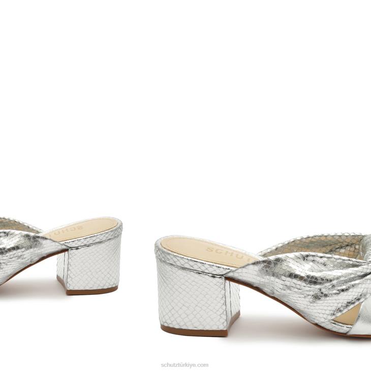 Schutz N42F22mindy orta blok metalik napa sandalet gümüş