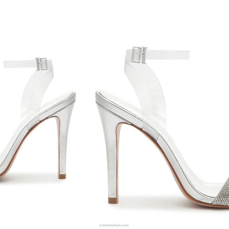 Schutz N42F241irina metalik napa sandalet kristal gümüş
