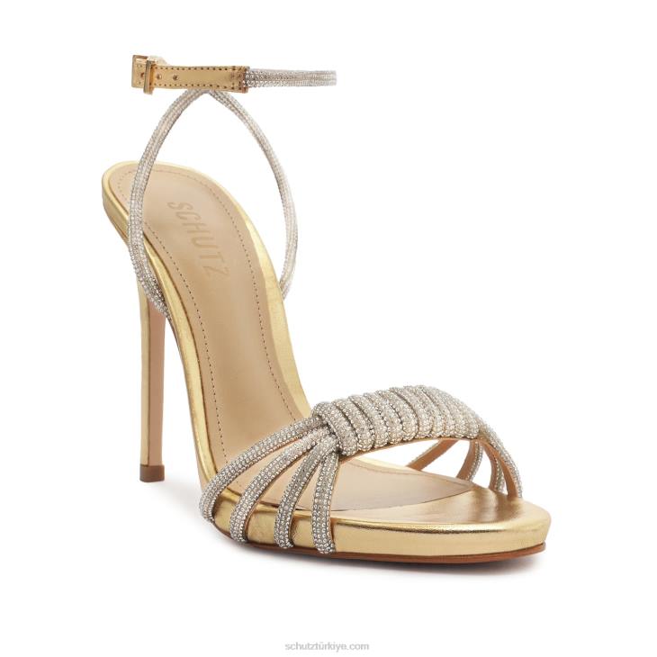 Schutz N42F306jewell metalik napa deri sandalet altın