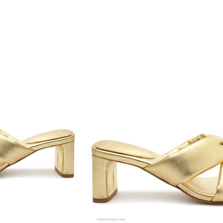Schutz N42F32peri orta metalik deri sandalet altın