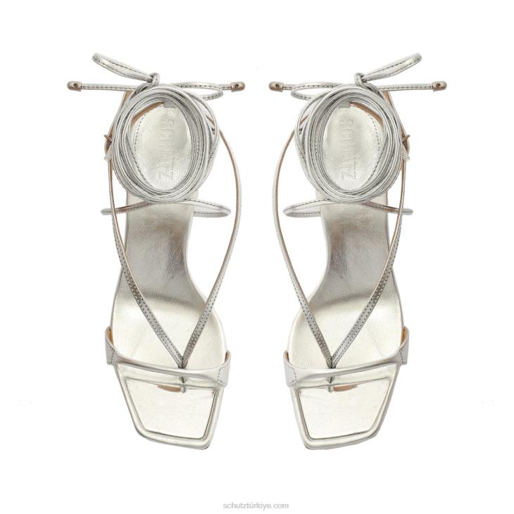 Schutz N42F334vikki lo metalik deri sandalet gümüş