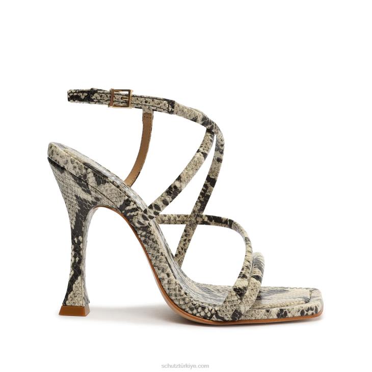 Schutz N42F336lovi yılan kabartmalı deri sandalet doğal yılan