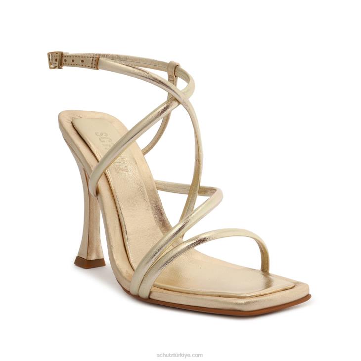 Schutz N42F338lovi metalik napa deri sandalet parlak altın