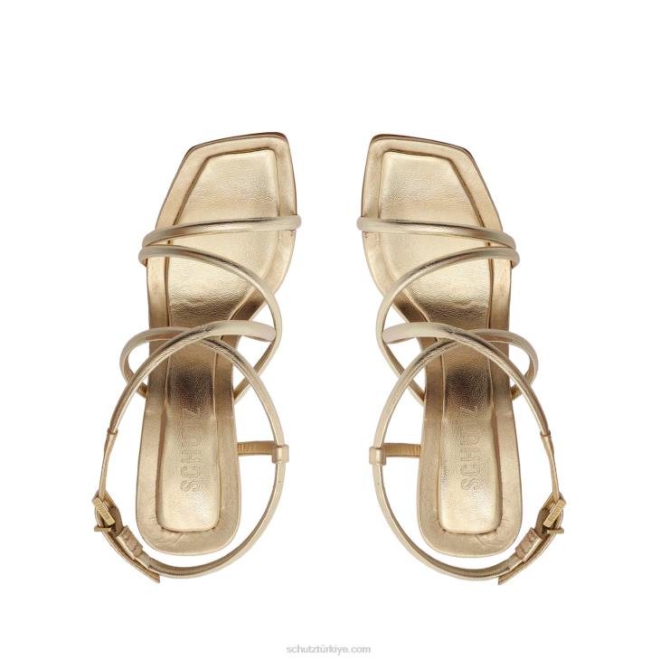 Schutz N42F338lovi metalik napa deri sandalet parlak altın