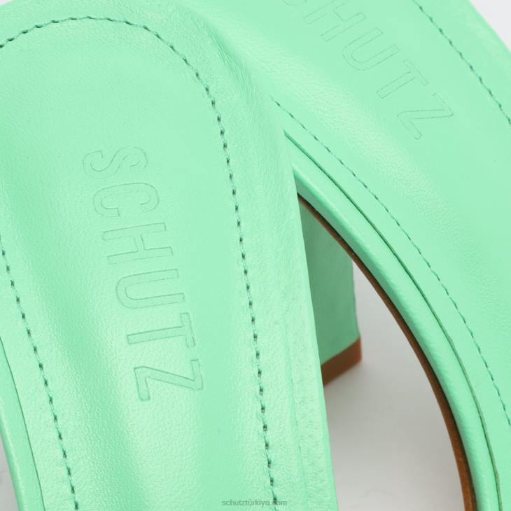 Schutz N42F342posseni nappa deri sandalet derin nane