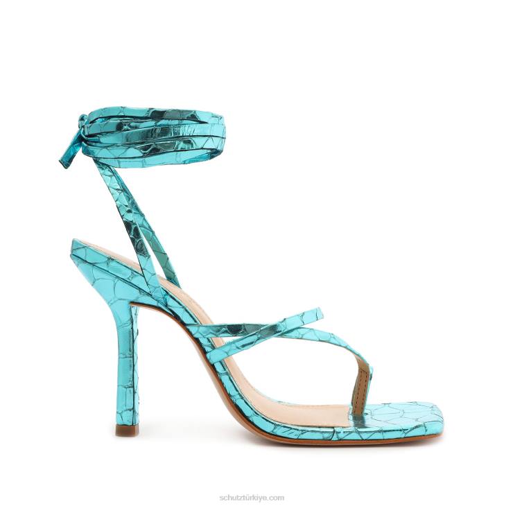 Schutz N42F379lily metalik deri sandalet turkuaz