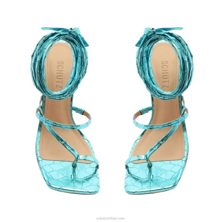 Schutz N42F379lily metalik deri sandalet turkuaz