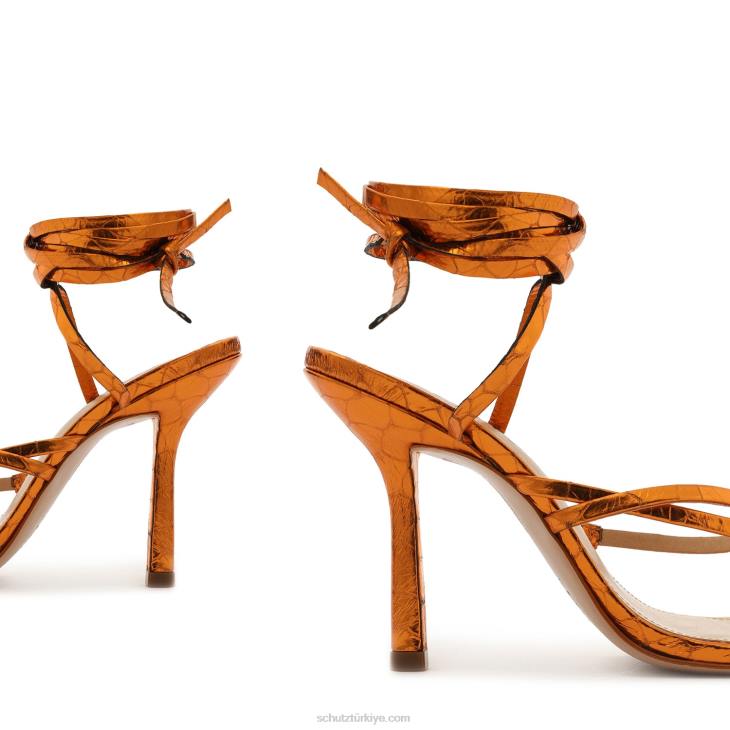 Schutz N42F380lily metalik deri sandalet turuncu