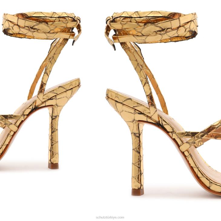 Schutz N42F381lily metalik deri sandalet altın