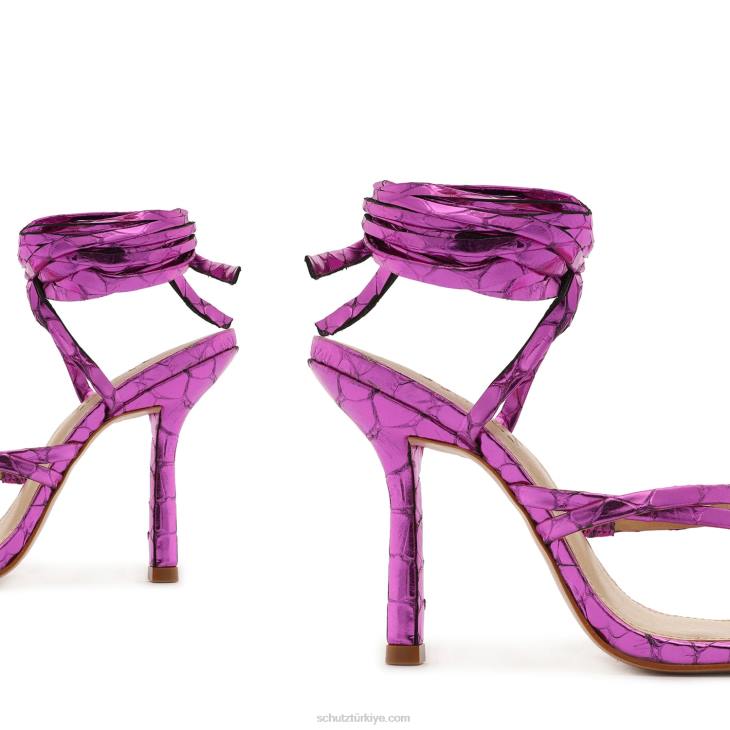 Schutz N42F382lily metalik deri sandalet fuşya