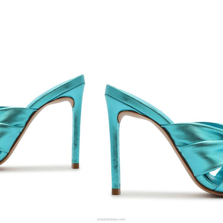 Schutz N42F386mindy metalik deri sandalet turkuaz