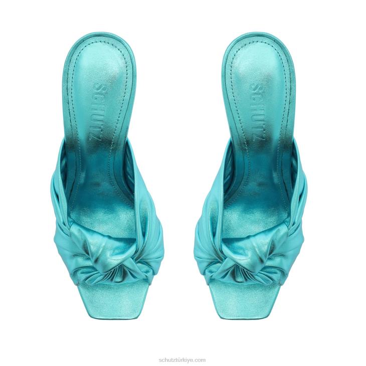 Schutz N42F386mindy metalik deri sandalet turkuaz