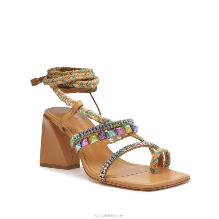 Schutz N42F39musa orta deri sandalet çıplak karamel