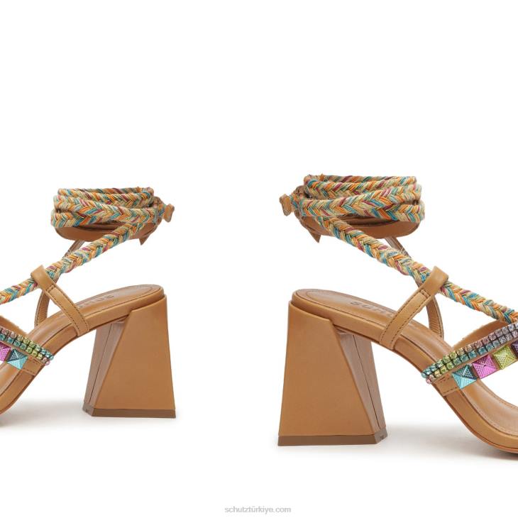 Schutz N42F39musa orta deri sandalet çıplak karamel