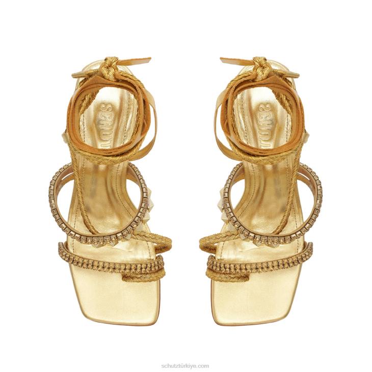 Schutz N42F40musa orta nappa deri sandalet altın