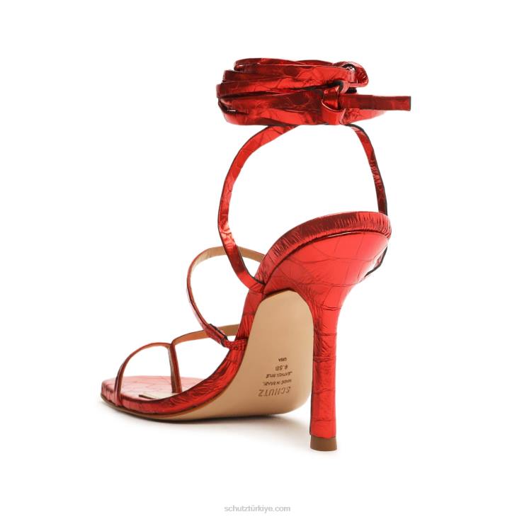 Schutz N42F410lily metalik timsah kabartmalı deri sandalet kırmızı