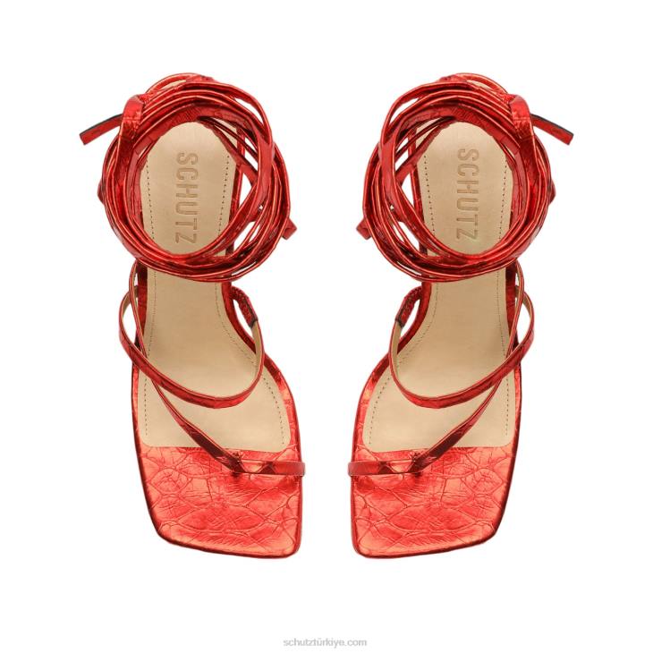 Schutz N42F410lily metalik timsah kabartmalı deri sandalet kırmızı