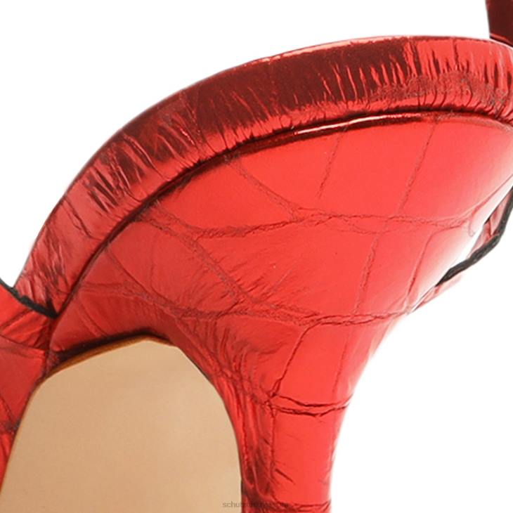 Schutz N42F410lily metalik timsah kabartmalı deri sandalet kırmızı