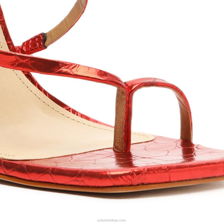 Schutz N42F410lily metalik timsah kabartmalı deri sandalet kırmızı
