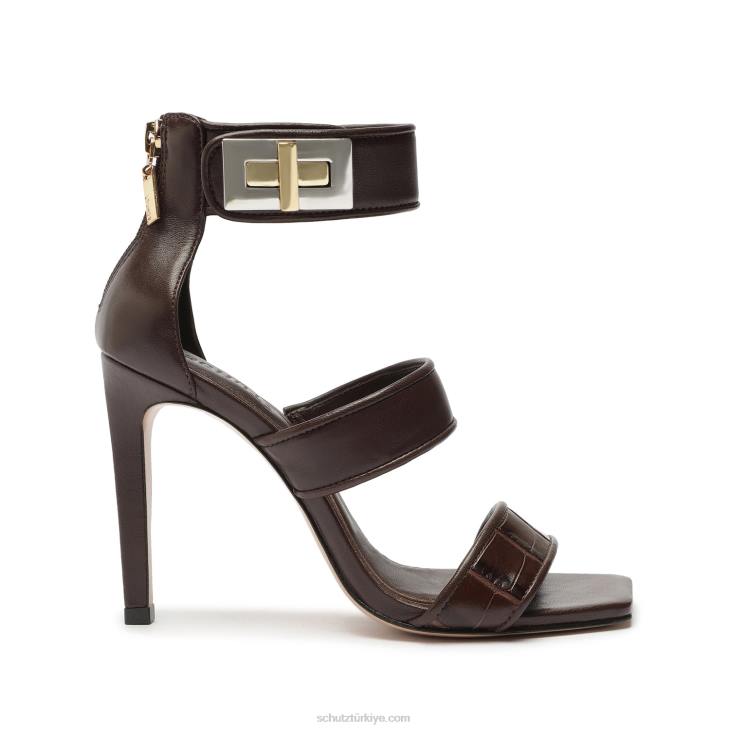 Schutz N42F412lilianna timsah kabartmalı deri sandalet bitter çikolata