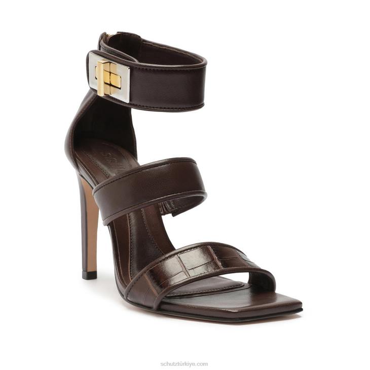Schutz N42F412lilianna timsah kabartmalı deri sandalet bitter çikolata