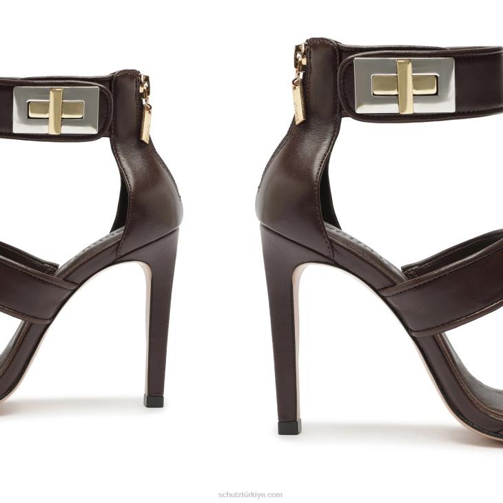Schutz N42F412lilianna timsah kabartmalı deri sandalet bitter çikolata