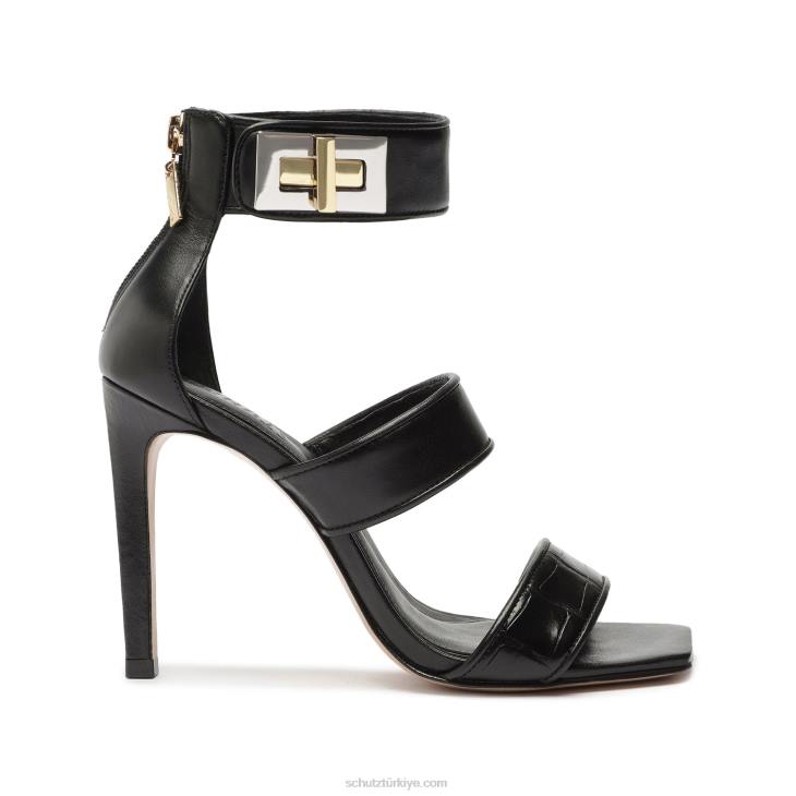 Schutz N42F413lilianna timsah kabartmalı deri sandalet siyah