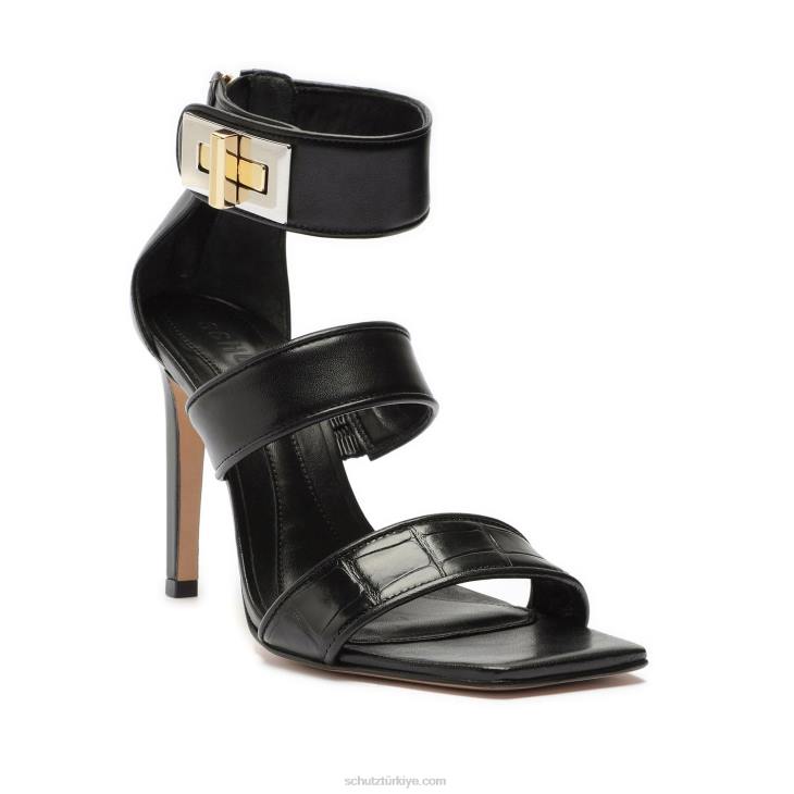 Schutz N42F413lilianna timsah kabartmalı deri sandalet siyah
