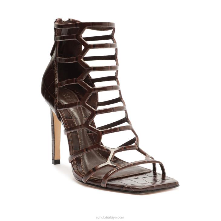 Schutz N42F415julianna timsah kabartmalı deri sandalet bitter çikolata