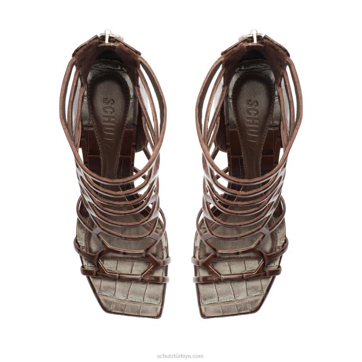 Schutz N42F415julianna timsah kabartmalı deri sandalet bitter çikolata