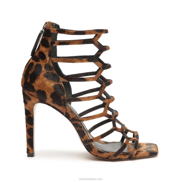 Schutz N42F417julianna leopar desenli deri sandalet leopar