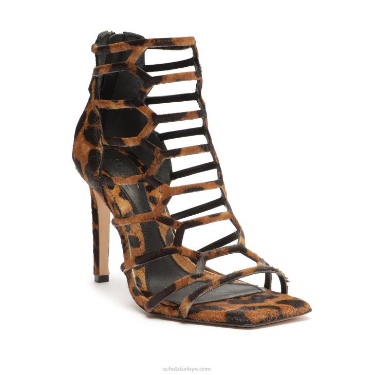 Schutz N42F417julianna leopar desenli deri sandalet leopar