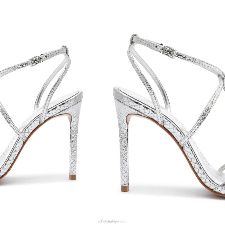 Schutz N42F421adriana yılan kabartmalı deri sandalet gümüş