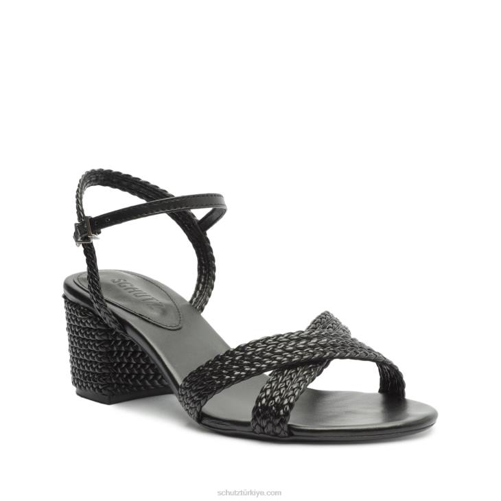 Schutz N42F42karima blok atanado deri sandalet siyah