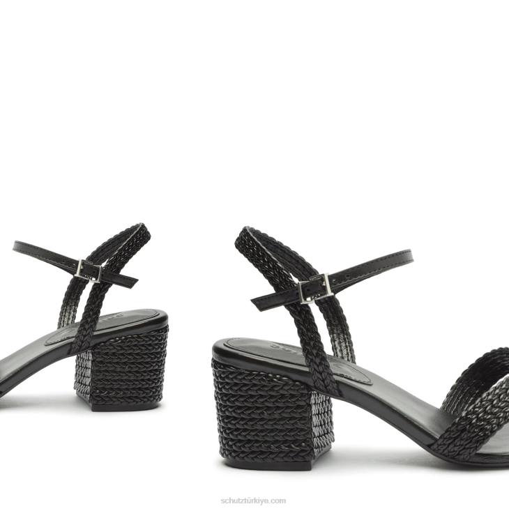 Schutz N42F42karima blok atanado deri sandalet siyah