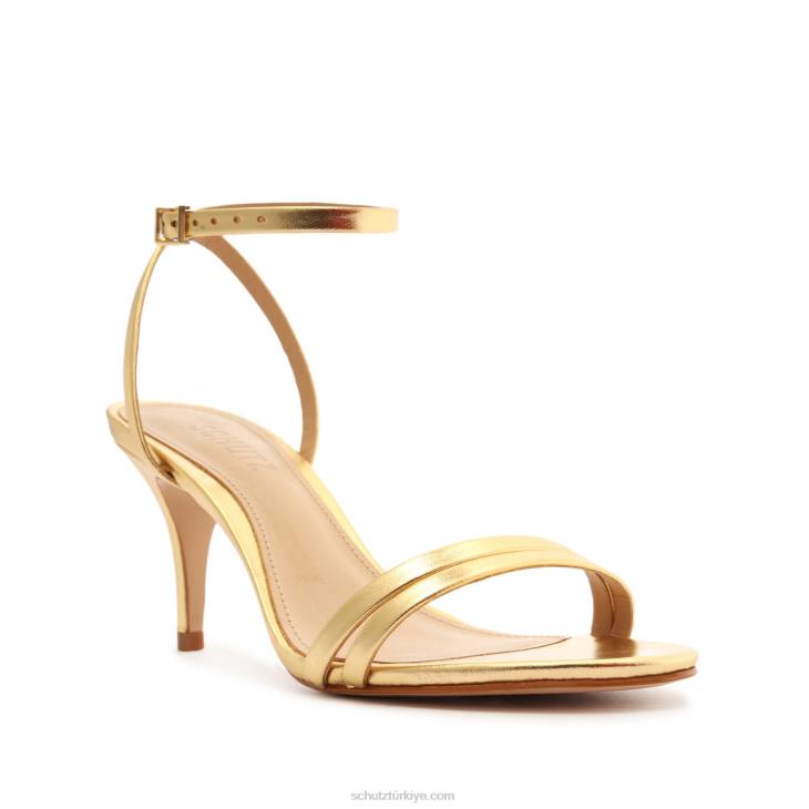 Schutz N42F447altina orta metalik deri sandalet altın
