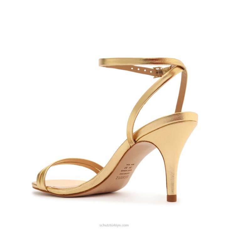 Schutz N42F447altina orta metalik deri sandalet altın