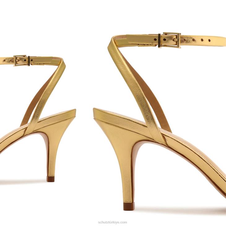 Schutz N42F447altina orta metalik deri sandalet altın