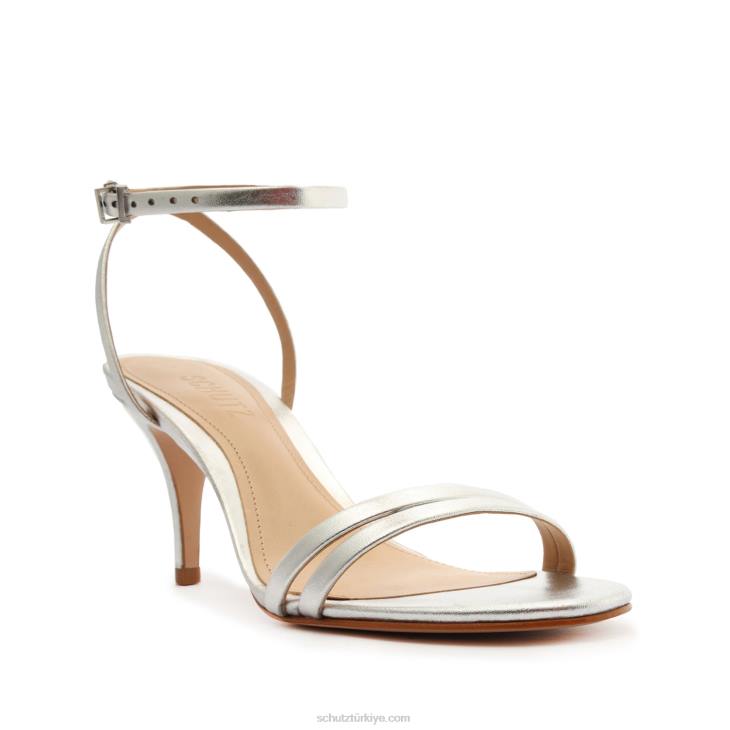 Schutz N42F448altina orta metalik deri sandalet gümüş