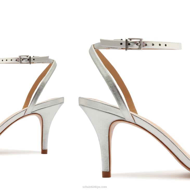 Schutz N42F448altina orta metalik deri sandalet gümüş