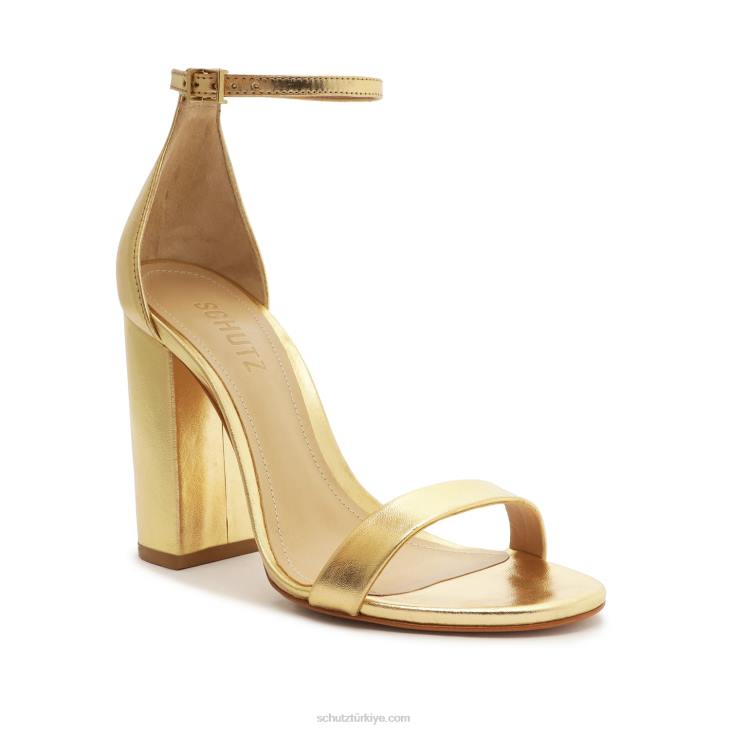 Schutz N42F46cadey lee blok metalik deri sandalet altın