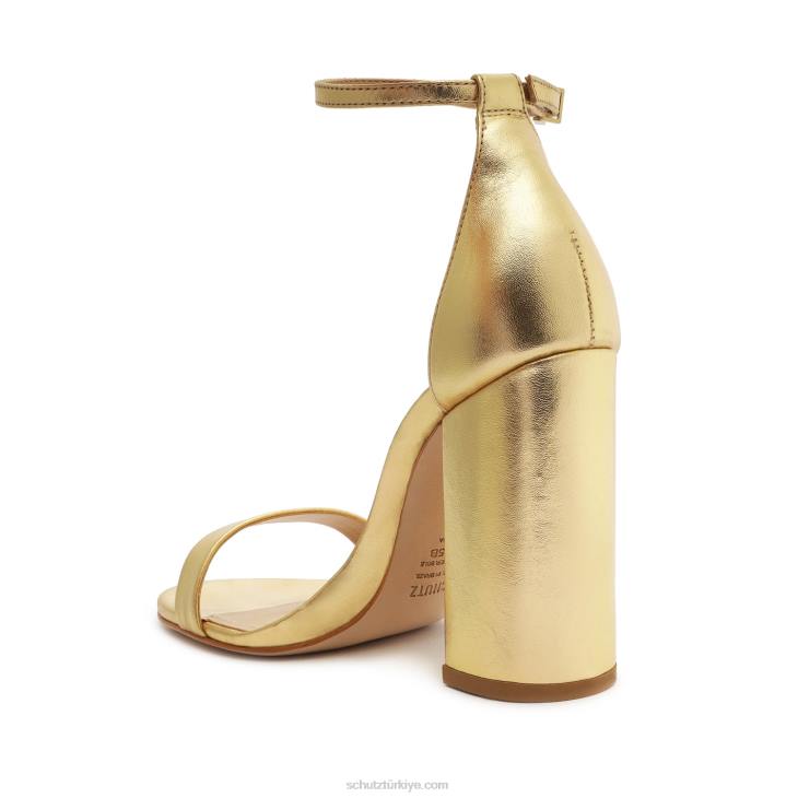 Schutz N42F46cadey lee blok metalik deri sandalet altın